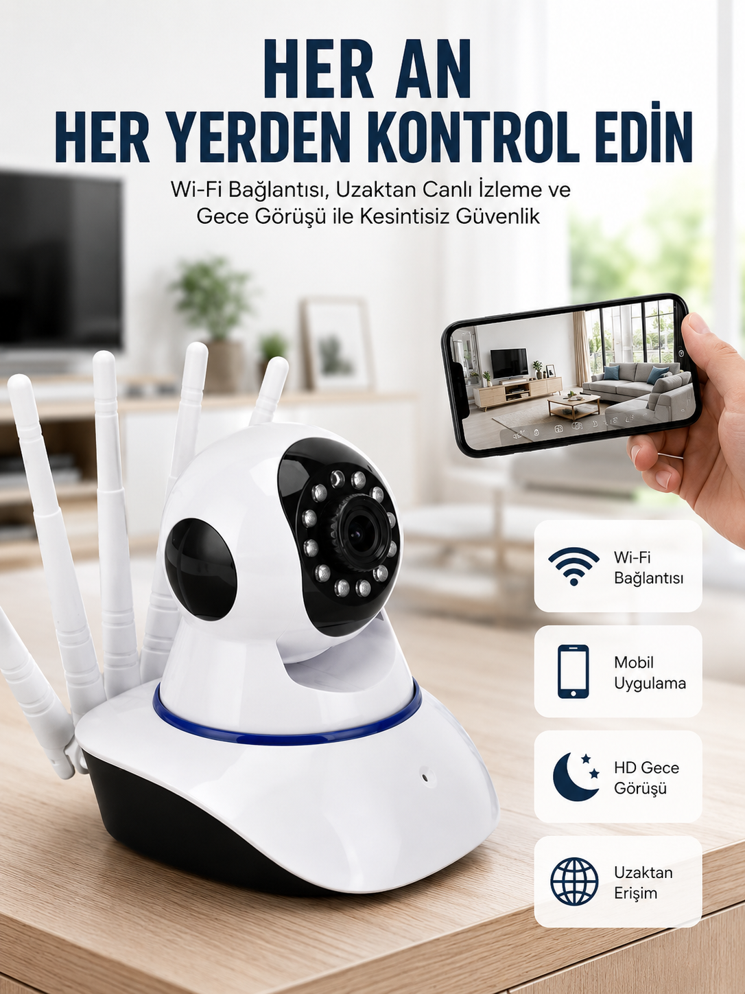 LED Aydınlatmalı 5 Antenli Motorlu 1080P Wifi Kamera Sensörlü Yeni Nesil