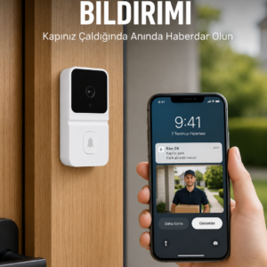 Beyaz Wi-Fi Akıllı Görüntülü Kapı Zili HD Kamera, Gece Görüşü ve Telefon Bildirimli Kablosuz Kapı Zili