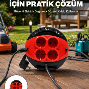 Ev ve Ofis İçin 3 Metre Kablolu 4 Priz Makarası