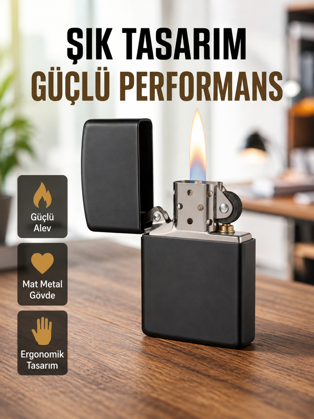 Tasarım Metal Çakmak Minimal Mat Yüzeyli ve Şık Görünümlü