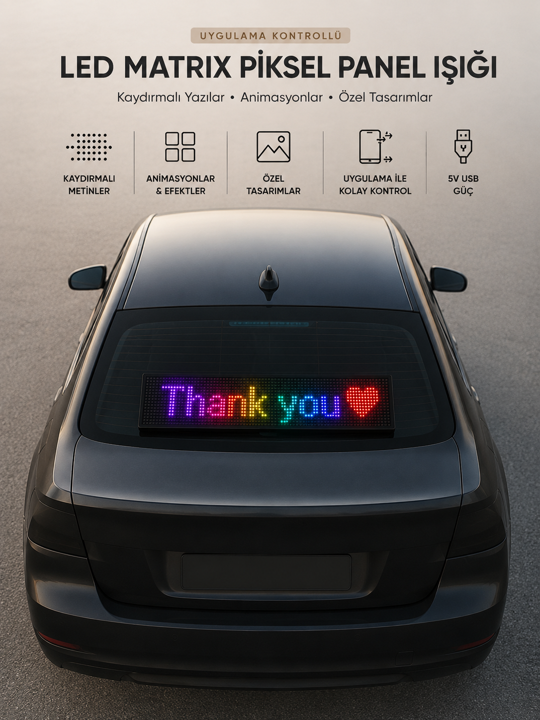 LED Matrix Piksel Panel Işığı USB Uygulama Kontrollü Kaydırmalı Yazı Ekranı