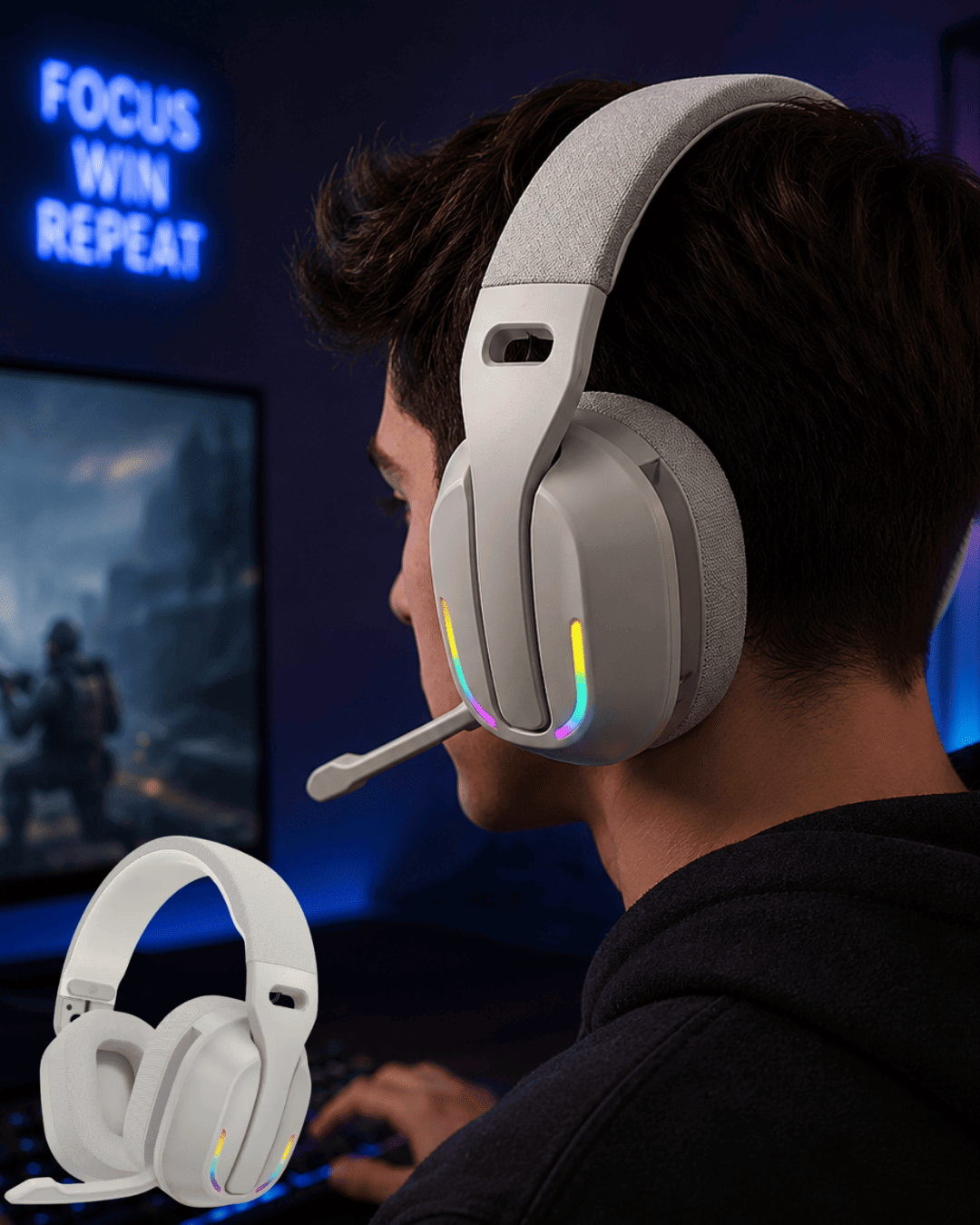 Kablosuz Bluetooth Kulaklık RGB Işıklı Mikrofonlu Stereo Kulaküstü Kulaklık