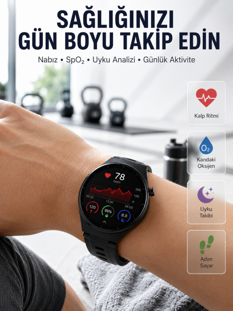 Bluetooth Konuşma Özellikli Akıllı Saat AMOLED Ekran, Sağlık Takibi ve 3 Farklı Kordon