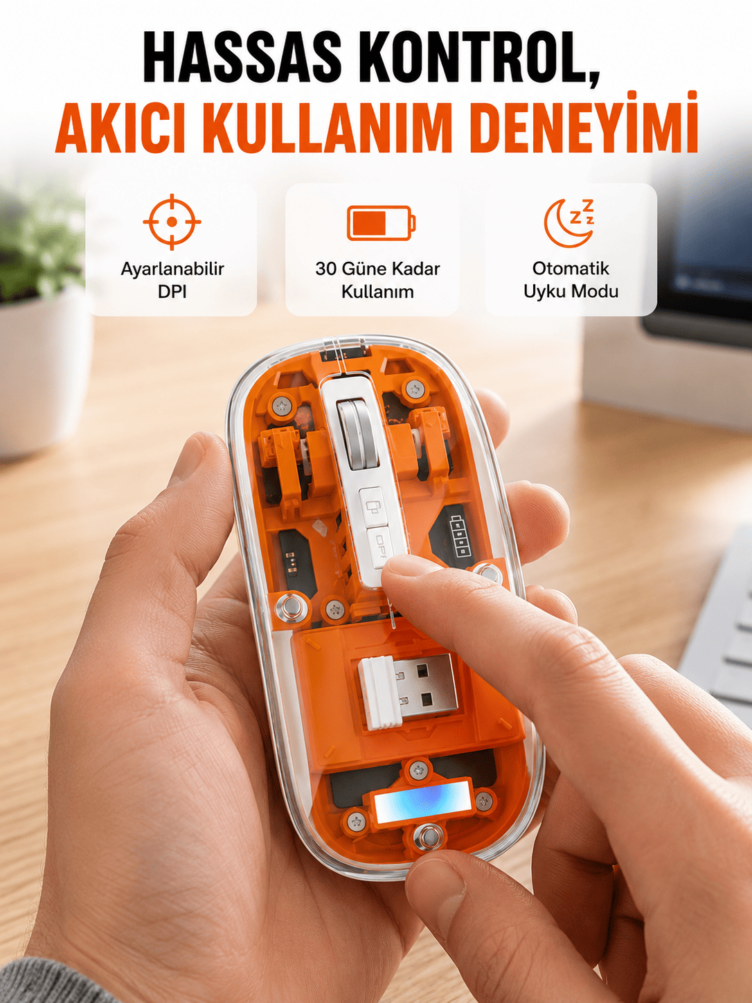 Kablosuz, Sessiz, Ergonomik ve Şarjlı Fare - Gelişmiş Çoklu Cihaz Desteği Yeni Nesil