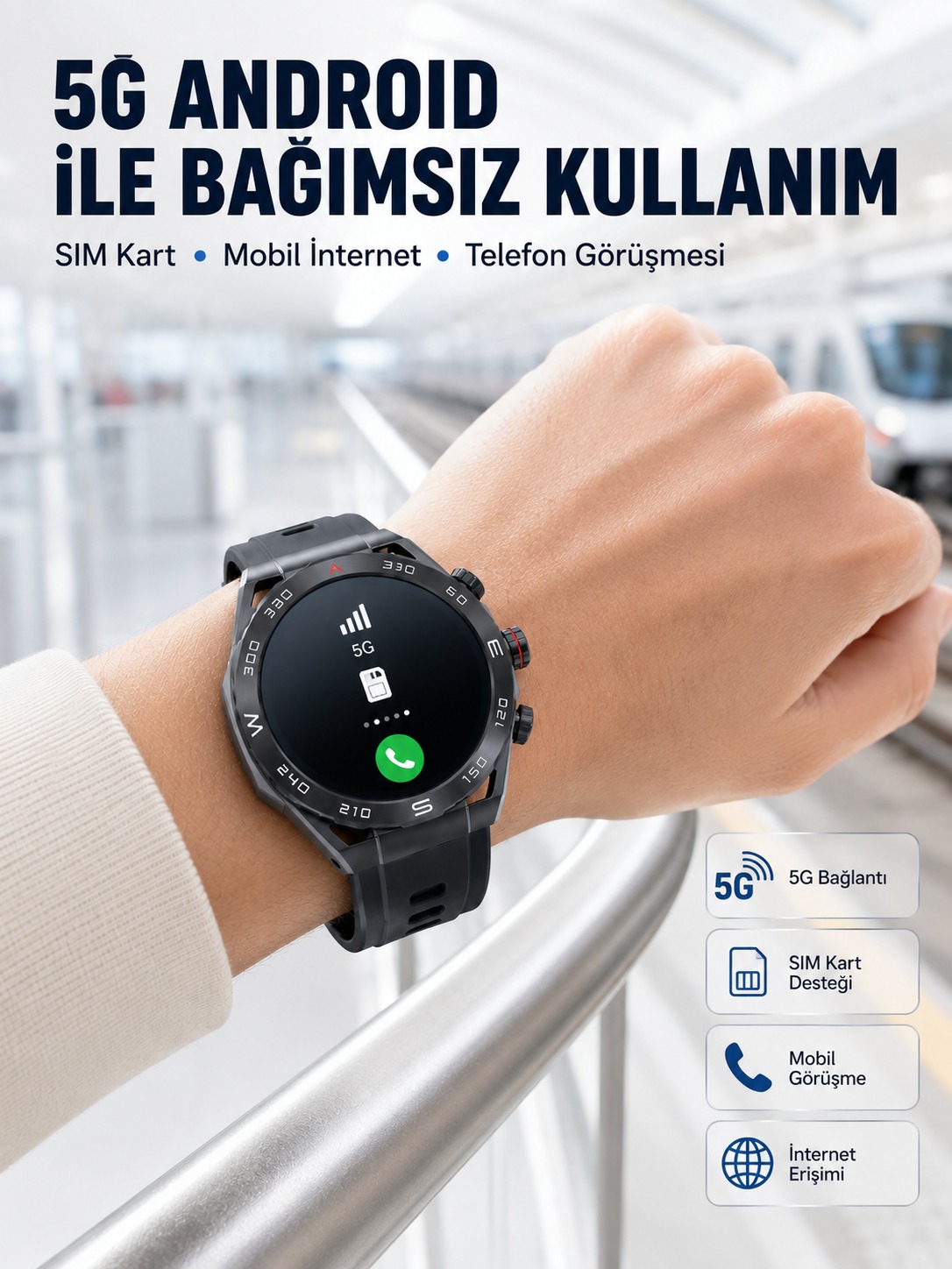 5G Android Akıllı Saat AMOLED Ekran SIM Kart Destekli Kameralı