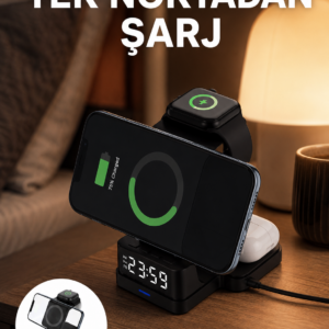 LED Dijital Saatli Kablosuz Şarj Cihazı – 3 Parlaklık Ayarlı, Şarj Koruma Teknolojili Yeni Nesil