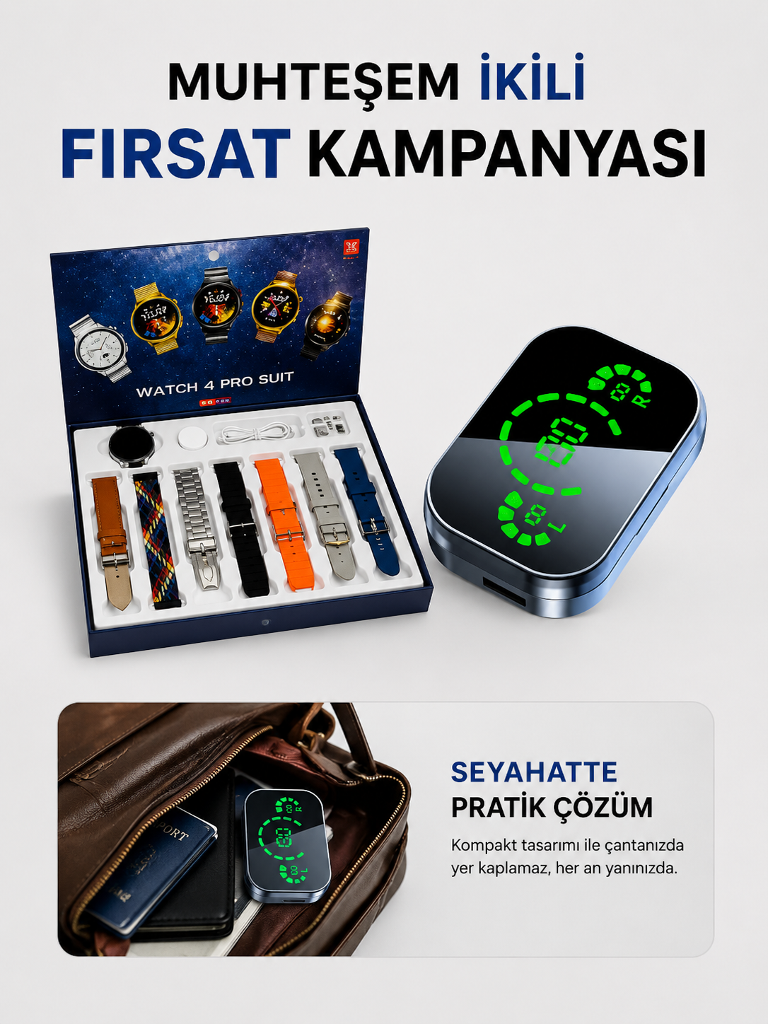 Dokunmatik Akıllı Saat Yeni Nesil Kulaklık Kampanyası Bluetooth Bağlantılı ANC Özelliği
