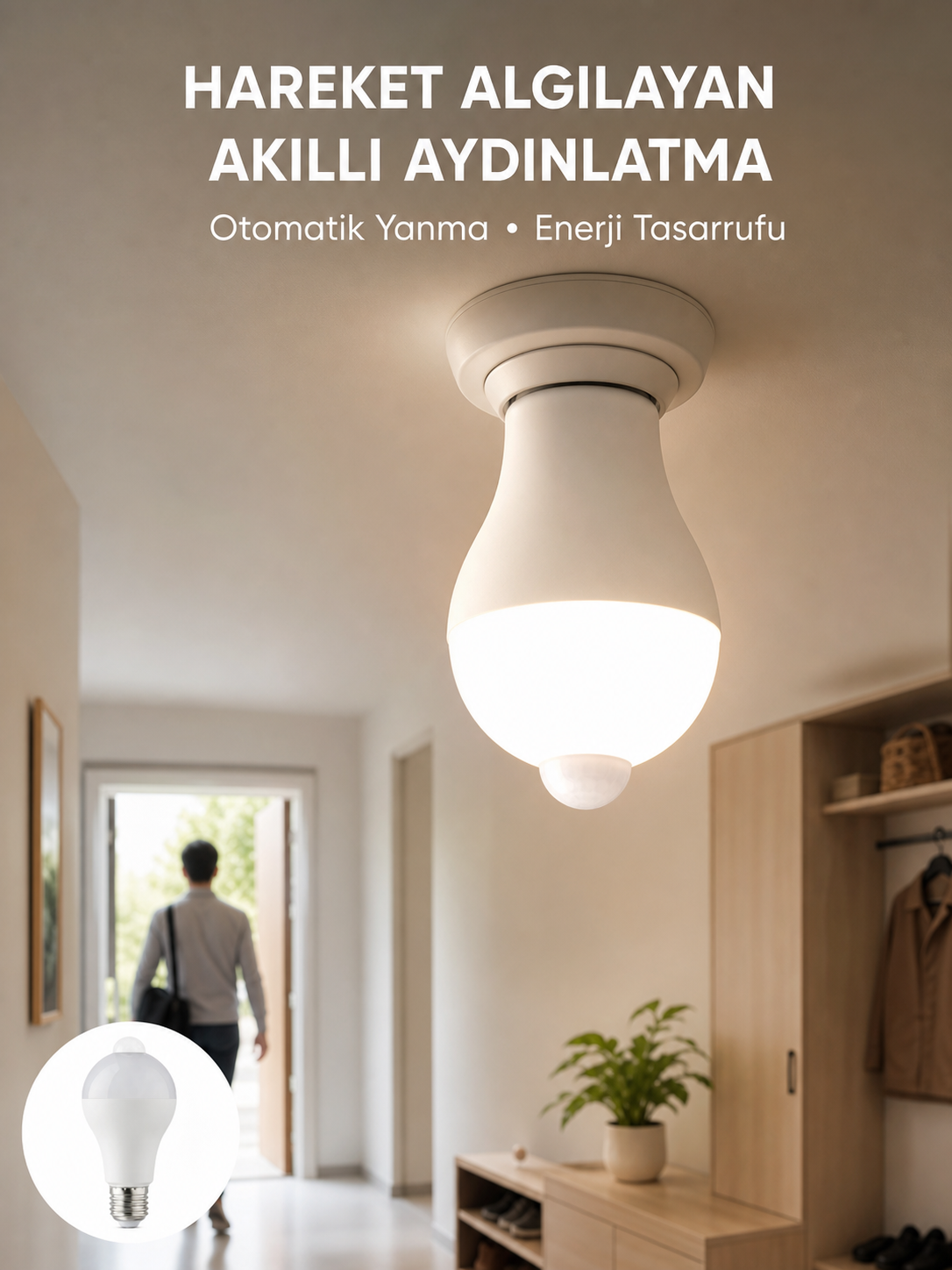 Sensörlü LED Lamba Otomatik Algılama Enerji Tasarruflu Aydınlatma