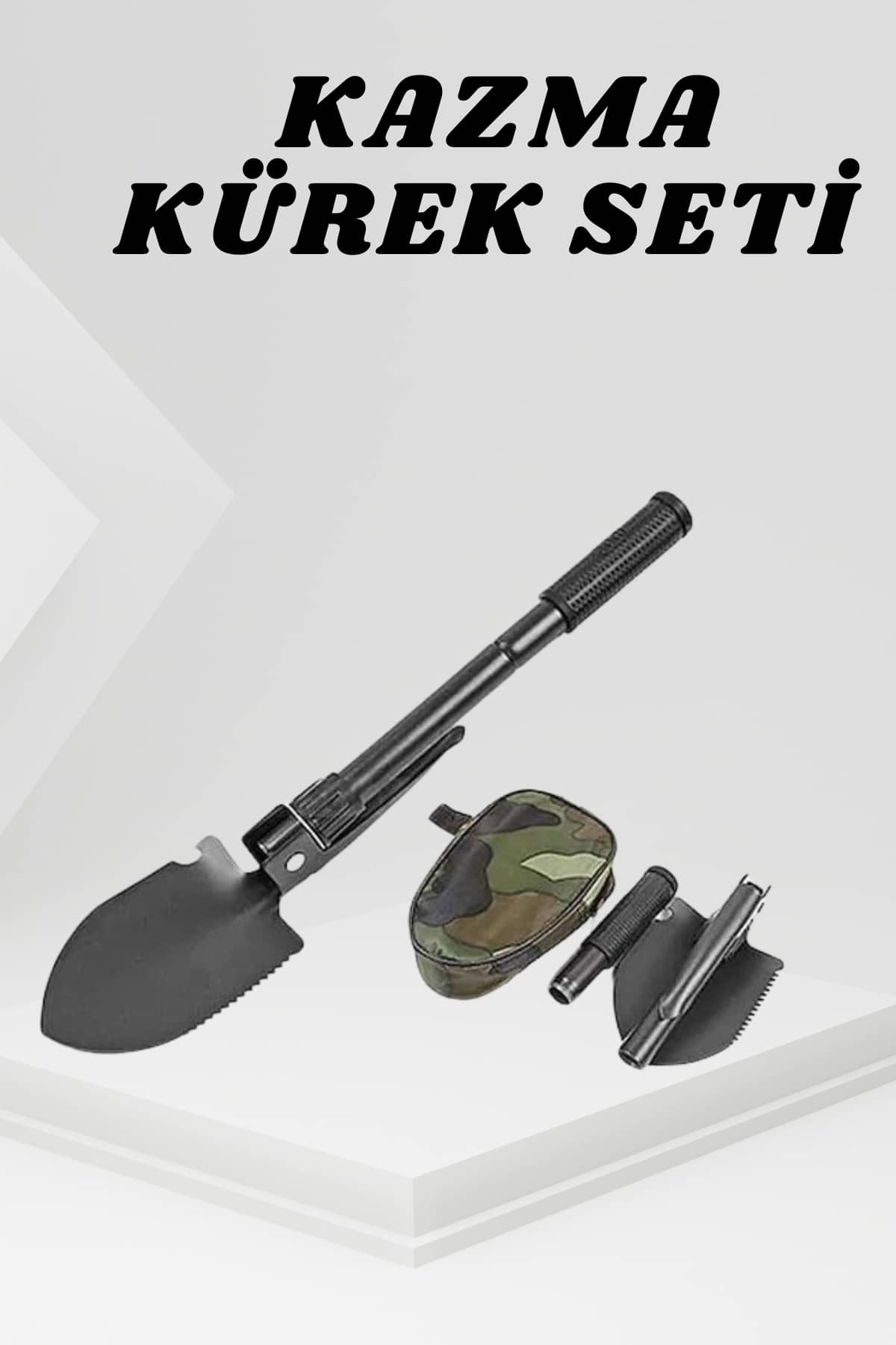 Pusulalı Katlanabilir Küçük Kamp Küreği ve Kazma Seti