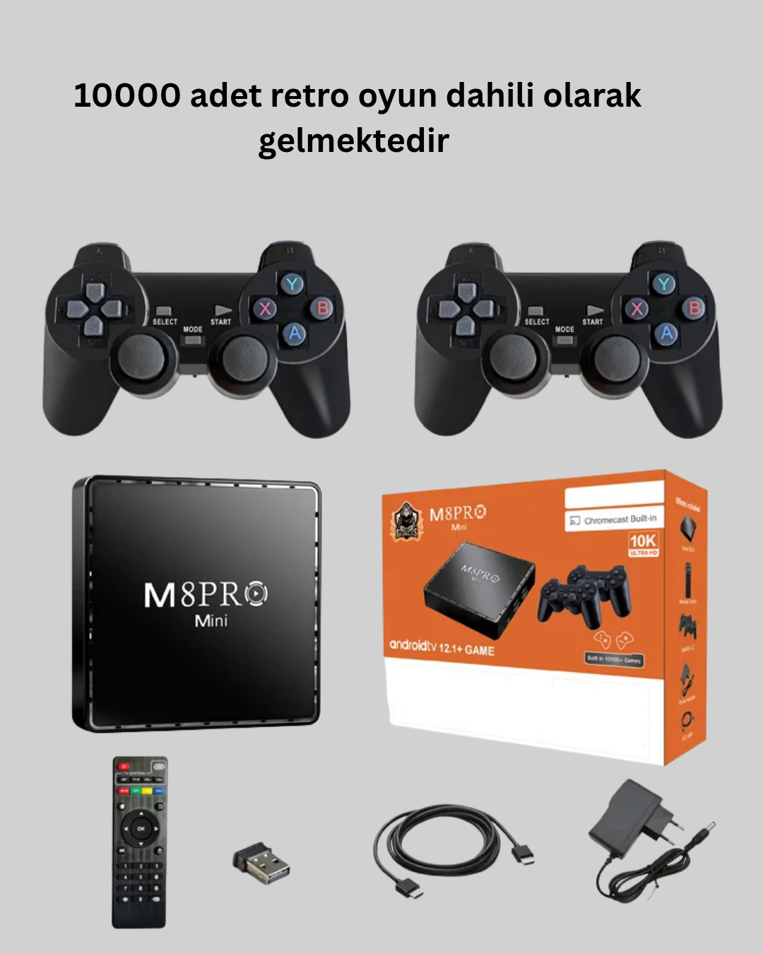 M8Pro Android TV Box ve Retro Oyun Konsolu – 10K Ultra HD Görüntü