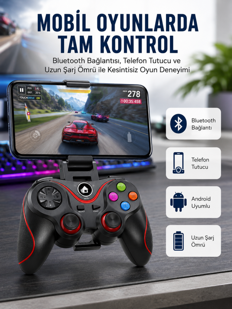 Kablosuz Oyun Kolu Bluetooth Joystick Gamepad Android Uyumlu
