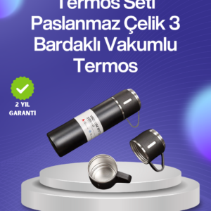 Isıyı Uzun Süre Koruyan 500 ml Termos Seti | Çelik Gövde, 2 Bardaklı, Hediye Kutulu