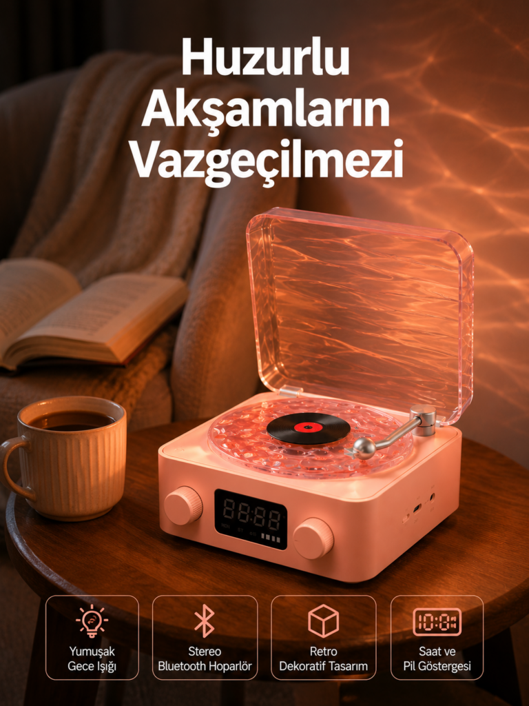 Vintage Tarz Bluetooth Hoparlör – Gece Işığı ve Zaman Göstergeli Yeni Nesil