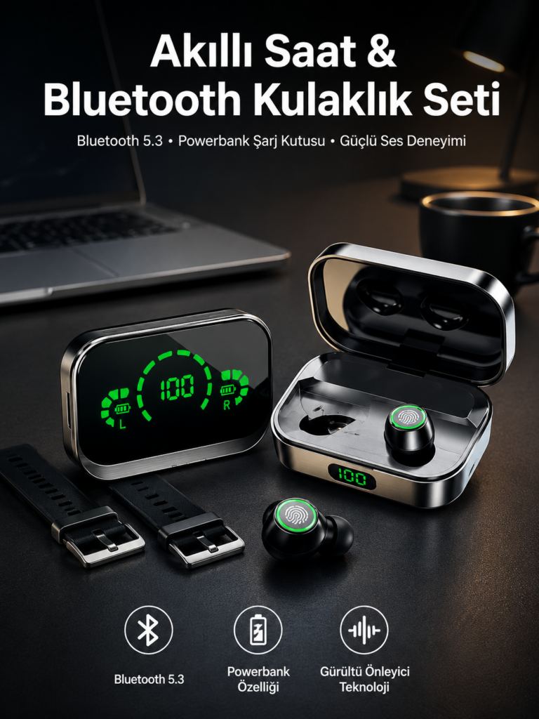 TWS Bluetooth Kulaklık ve Akıllı Saat Uyku Takibi Nabız Ölçer Uzun Pil Ömrü