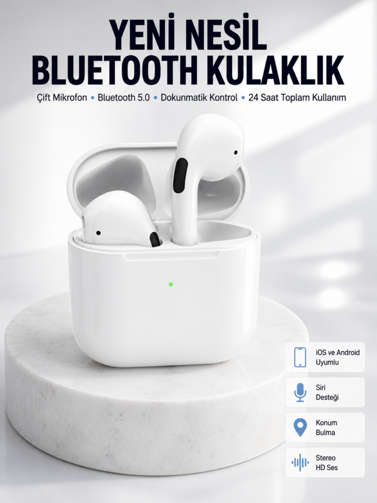 Yeni Nesil Bluetooth Kulaklık Beyaz Çağrı Cevaplayabilen Kablosuz