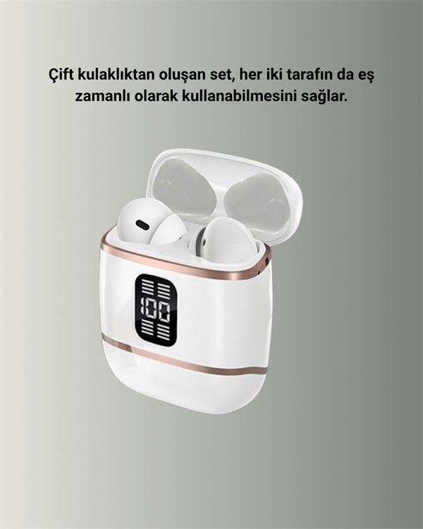 Bluetooth 5.3 Kulaklık – 4 Adet, Çift Kulaklıklı, Dijital Göstergeli, ANC + ENC