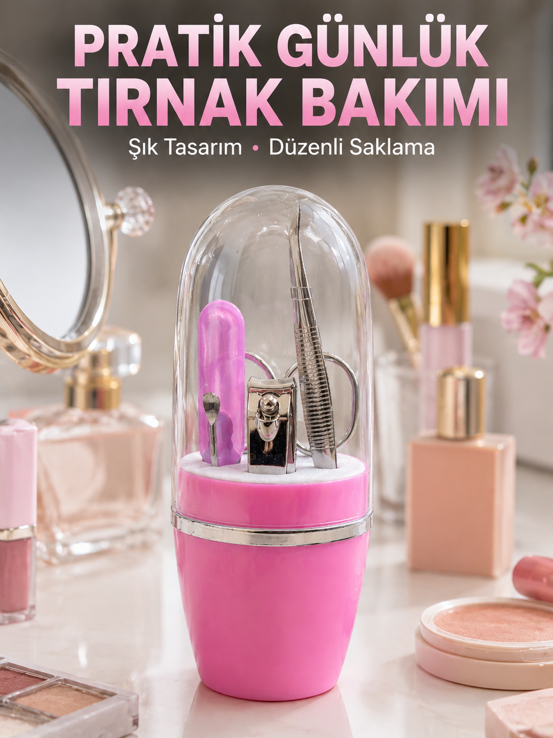 Taşınabilir Manikür Seti Pembe Tırnak Bakım ve Kişisel Bakım Kiti