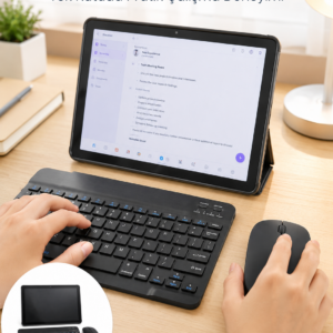 SIM Kartlı Android Tablet Bluetooth Klavye Kablosuz Mouse Geniş Ekran ve Taşınabilir Kullanım Seti