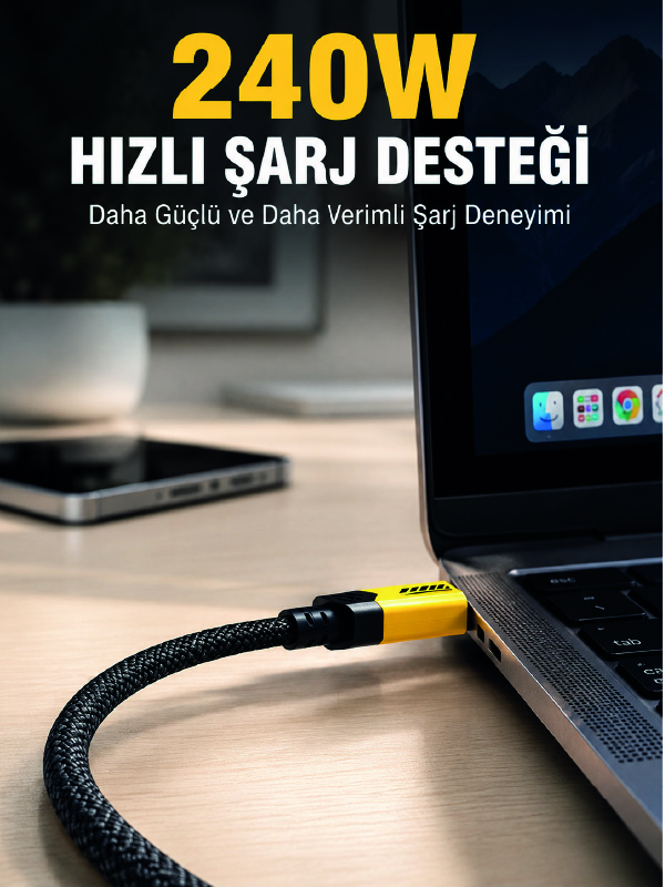 240W 3'ü 1 Arada Hızlı Şarj Kablosu USB Type-C Lightning Micro USB