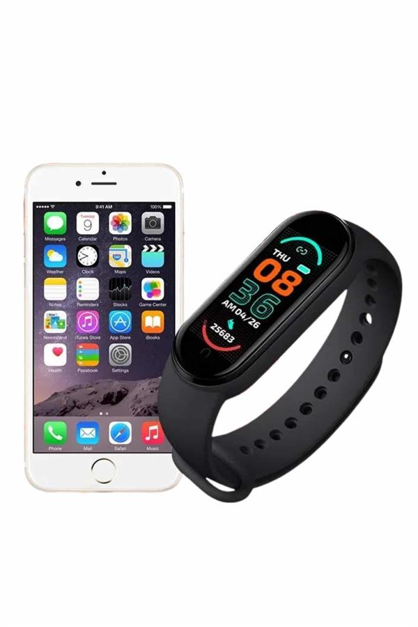 M6 Akıllı Bileklik Siyah Adımsayar Spor Takibi Android ve İOS Uyumlu
