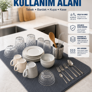 Mikrofiber Bulaşık Kurutma Matı Yüksek Su Emici Mutfak Kurutma Örtüsü