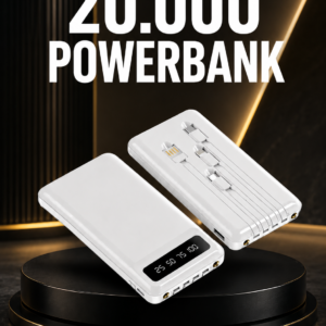 20.000mAh PD Powerbank LED Işık LCD Ekran Dahili Kablo Çoklu Giriş Yeni Nesil