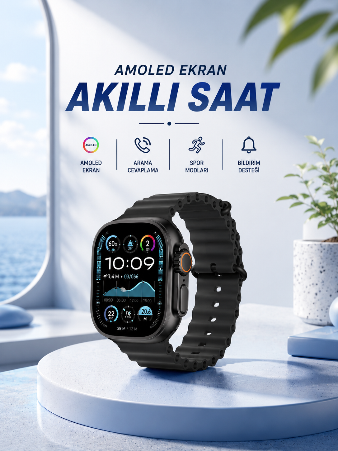 Akıllı Saat Bluetooth Bağlantılı NFC ve GPS Uyumlu Nabız Ölçer Sesli Görüşme