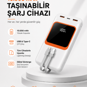 10.000 mAh Bataryalı, Dijital Göstergeli Taşınabilir Powerbank