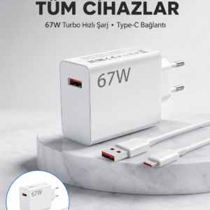 67 Watt Güvenli Hızlı Şarj Adaptörü Samsung M31 M33 M51 Uyumlu Yeni Nesil