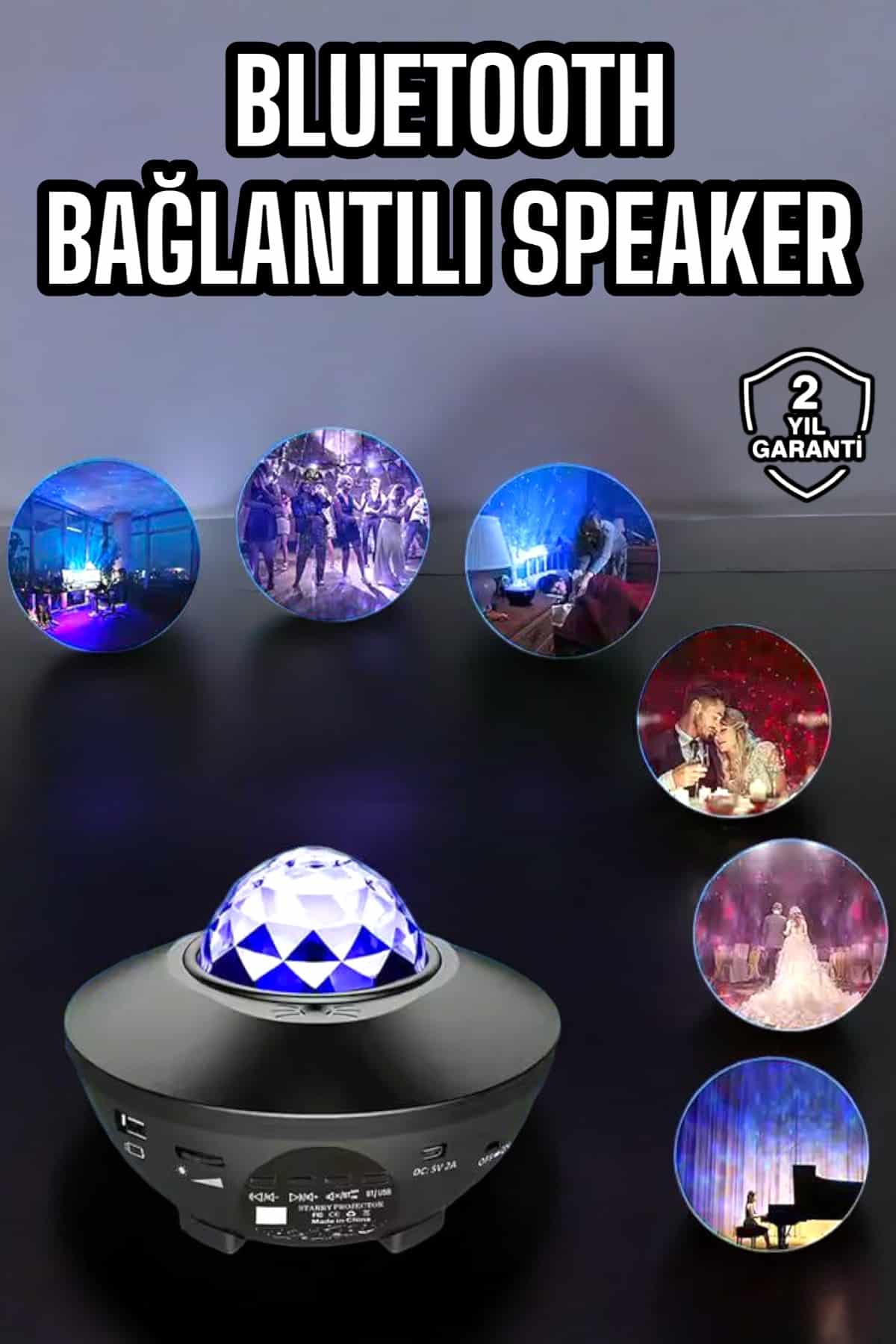 Yıldızlı Projeksiyonlu Parti Led Lambası ve Şarjlı Bluetooth Hoparlör