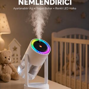 Ultrasonik Hava Nemlendirici Renkli Işık ve Manuel Püskürtme Ayarı