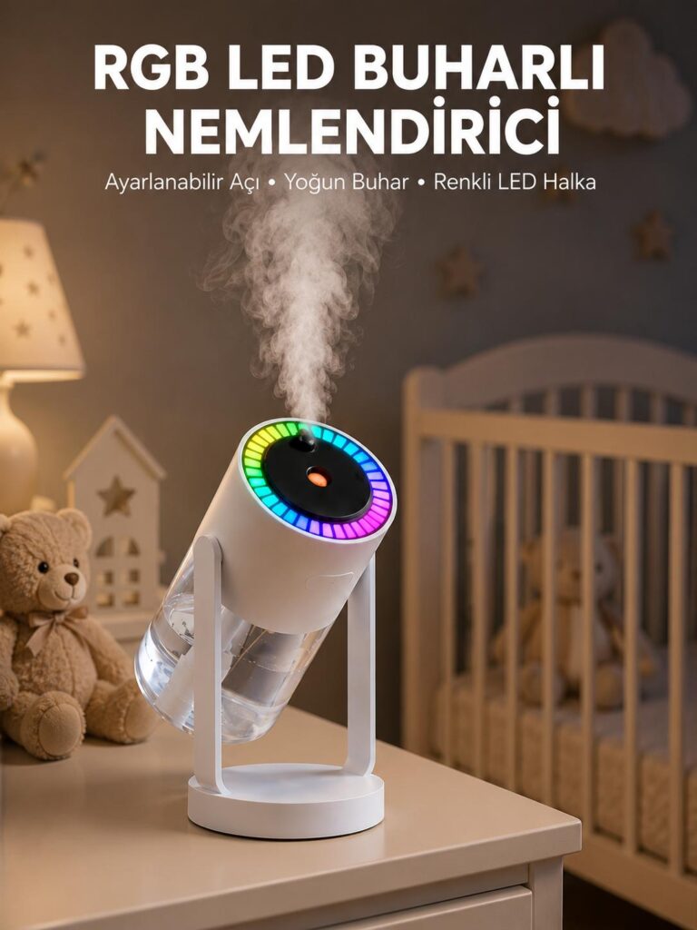 Ultrasonik Hava Nemlendirici Renkli Işık ve Manuel Püskürtme Ayarı