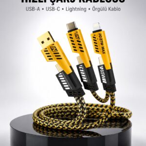 65W 4'ü 1 Arada Çoklu Şarj Kablosu – USB-C, USB-A, Lightning, Veri ve Şarj Desteği Yeni Nesil