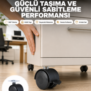 Kilitli Mobilya Tekerleği 6 cm 4’lü Kolay Kurulum