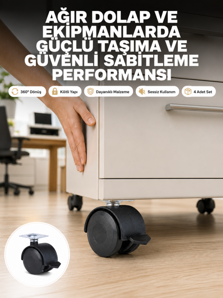Kilitli Mobilya Tekerleği 6 cm 4’lü Kolay Kurulum