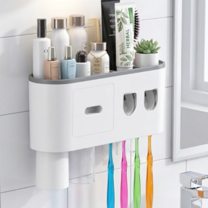 Banyo Organizer Diş Fırçası Tutucu Çift Dispenserli Raflı Çekmeceli