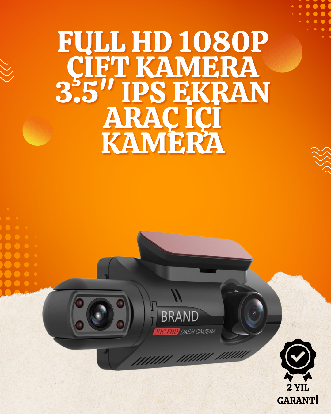 WiFi Destekli Araç Kamerası – 3 inç Ekran, 1080P Ön ve 720P İç Kamera