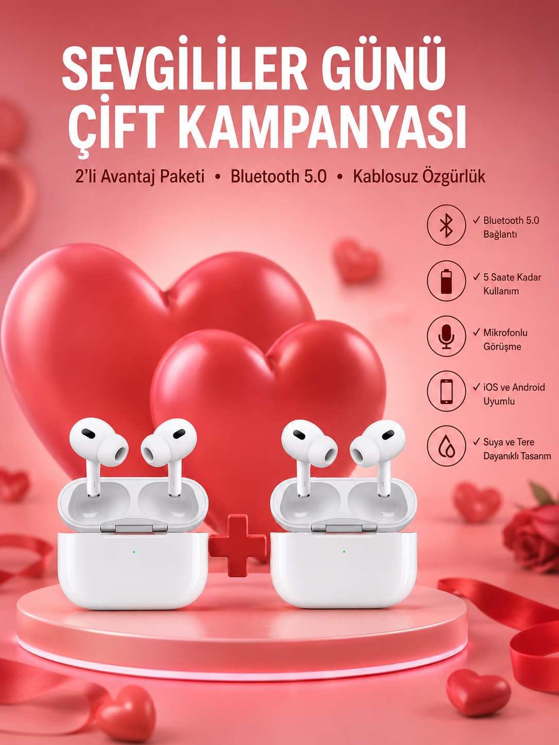Sevgiliye Hediye Çift Kulaklığı Yeni Nesil Pro Kulaklık Sevgililer Gününe Özel Kampanya