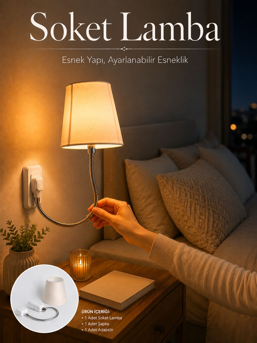 Soket Lamba Yatak Başı Işığı Ayarlanabilir Boyunlu