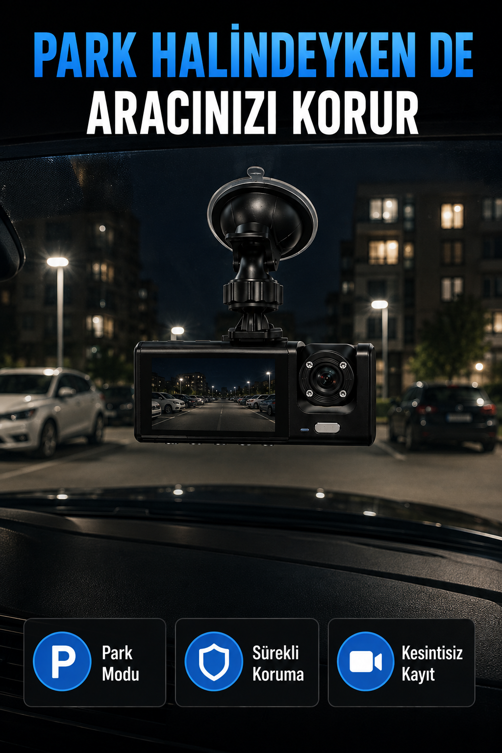 1080P Full HD Araç İçi Kamera WiFi Bağlantılı Çift Kameralı Geniş Açılı Araç Kayıt Kamerası