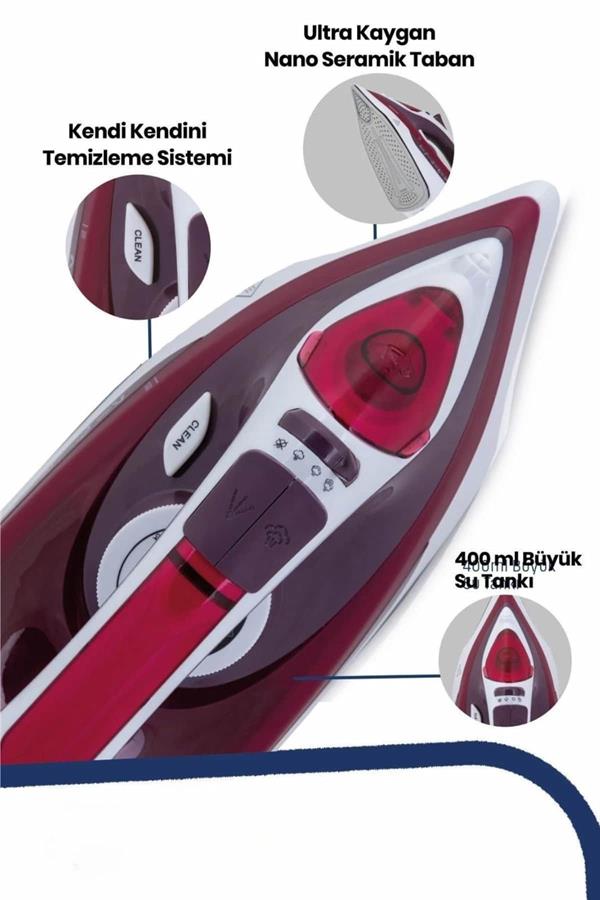 Buharlı Kablolu Ütü 2200 Watt Kireçlenme Önleyici Şok Buharlı Yeni Nesil