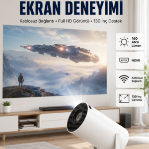 4K Uyumlu 130 İnç Full HD Projeksiyon Cihazı ve Kablosuz Aktarım Özelliği