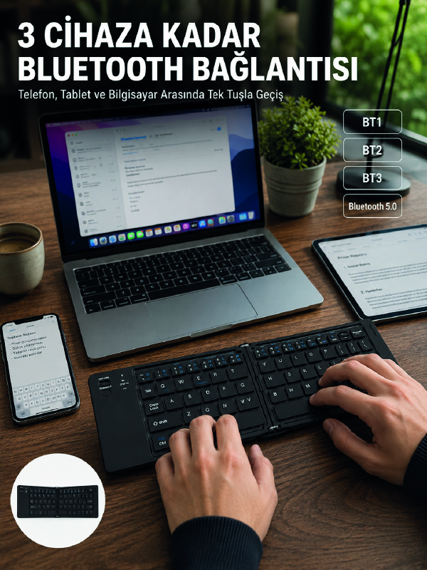 Katlanır Bluetooth Klavye Telefon Tablet Laptop Uyumlu Kablosuz Klavye