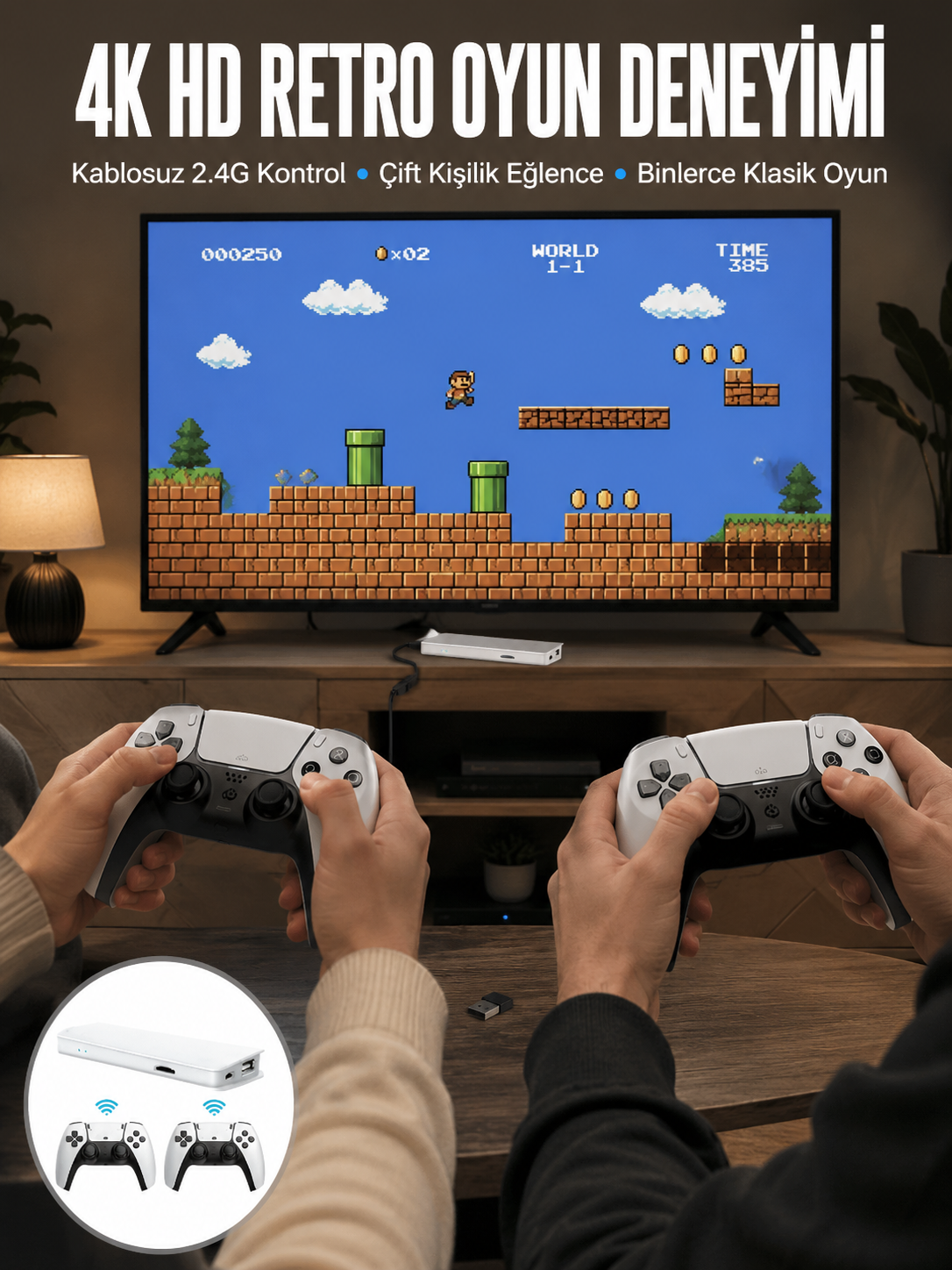 3D Çift Oyun Kollu 4K HD Ekran Nostaljik 20.000 Oyunlu Beyaz Game Box Yeni Nesil