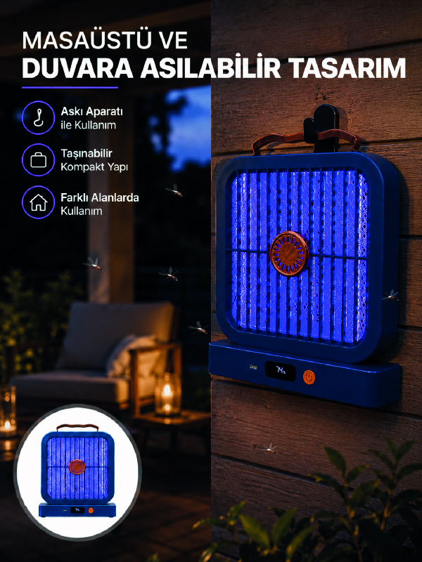 Taşınabilir Şarjlı Sivrisinek Öldürücü UV Işıklı Mavi Model
