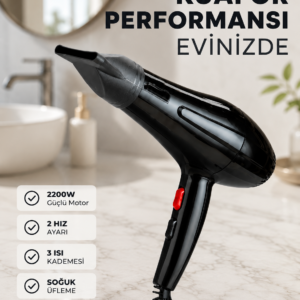 2200W Saç Kurutma Makinesi Soğuk ve Sıcak Üfleme Fonksiyonlu