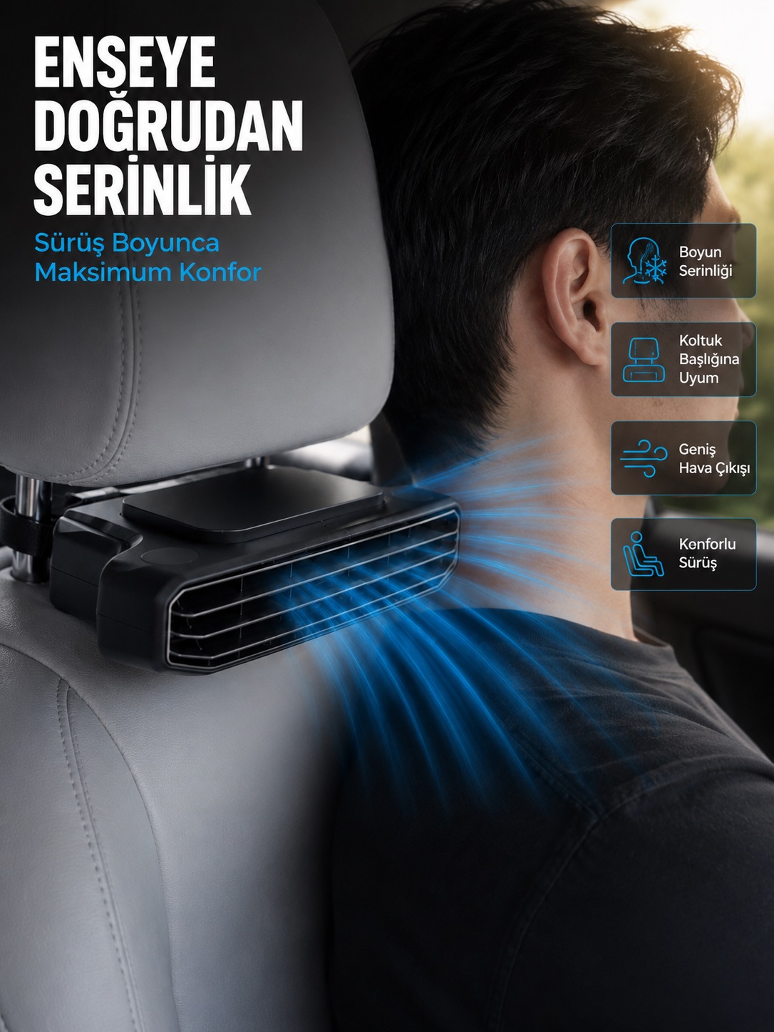 Araç Koltuğu İçin 5 Hız Kademeli Soğutucu Fan Aroma Hazneli USB-C Şarjlı