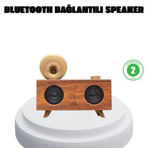 Çift Hoparlörlü Bluetooth Gramofon Speaker – FM Radyo, USB, SD Kart ve AUX Girişli