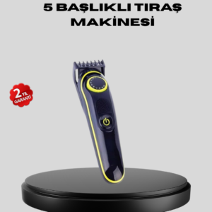 5 Başlıklı Şarjlı Tıraş Makinesi – Saç, Sakal, Burun ve Vücut İçin Çok Fonksiyonlu Bakım Seti