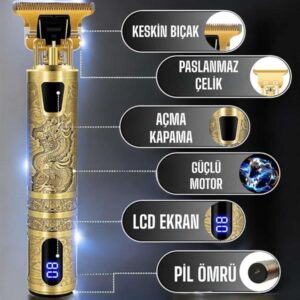 Tıraş Makinesi Şarjlı Profesyonel Saç Kesme Makinesi Gold Çizik Tıraş
